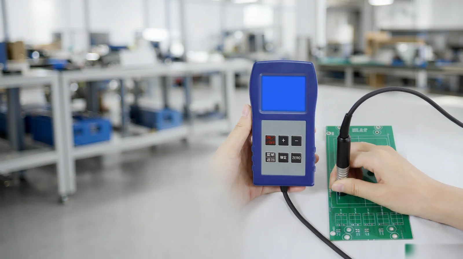 DR370A coating thickness gauge measuring PCB conformal coating