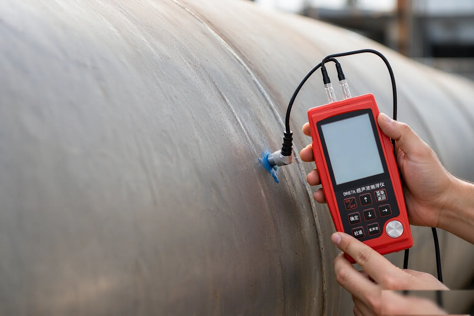 Ultrasonic wall thickness inspection on an industrial pipe